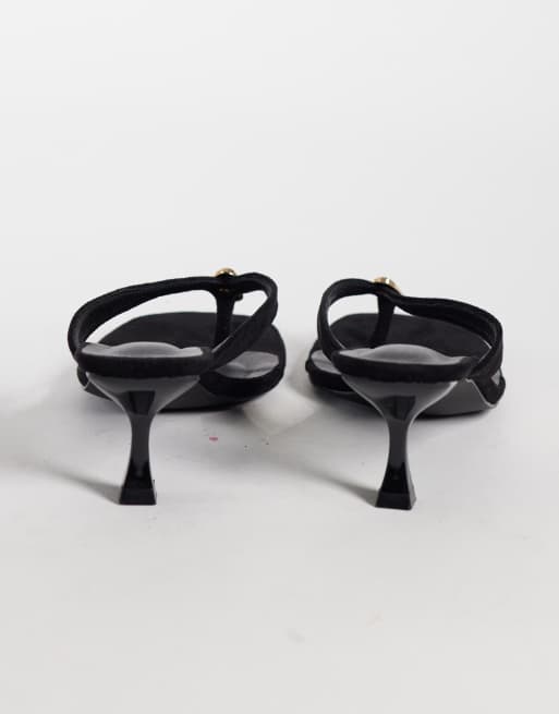 Threadbare suedette toe thong kitten heel sandals in black, 2 of 4