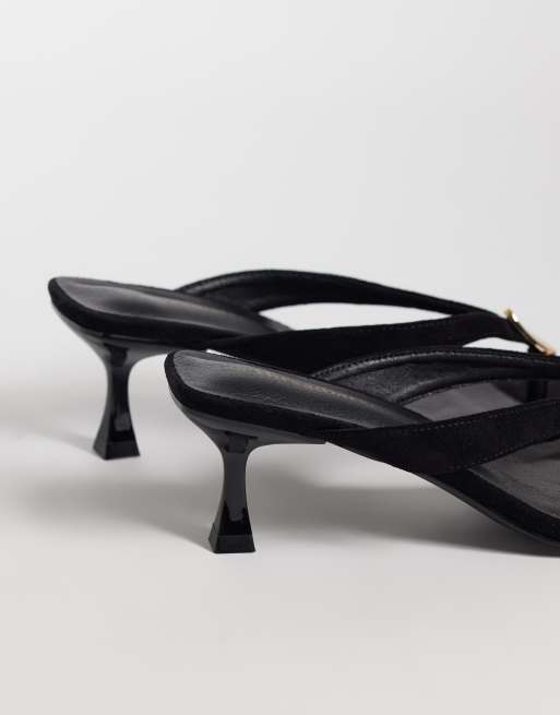 Threadbare suedette toe thong kitten heel sandals in black, 4 of 4