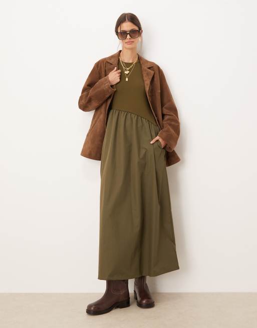 Threadbare – Sukienka midi z długimi rękawami i popelinową spódnicą w kolorze khaki, 2 z 4