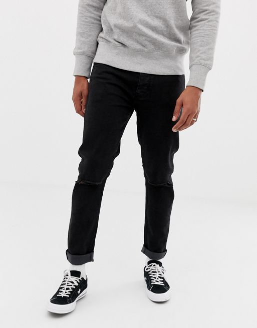 Threadbare super skinny fit ripped knee jeans in black | ASOS