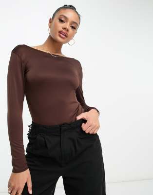 Threadbare super stretch scoop back bodysuit in chocolate brown