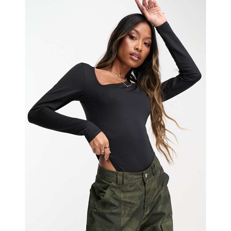black long sleeve square neck bodysuit