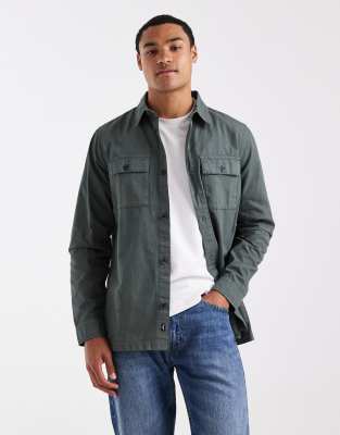 Threadbare - Surchemise boutonnée en popeline de coton - Vert foncé