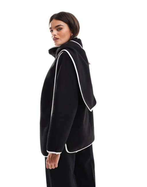 Threadbare – Svart jacka i filtstil med avtagbar halsduk, 4 av 4