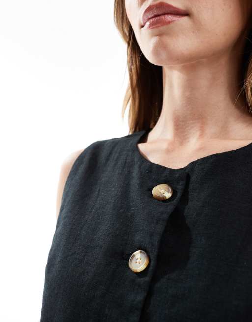 Threadbare – Svart kostymväst i linnemix med hög ringning och knäppning, 4 av 4