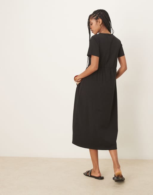 Threadbare – Svart midiklänning med korta ärmar och fickor i jersey, 3 av 4