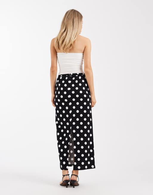 Threadbare – Svart och vit, prickig maxikjol i jersey, 3 av 5