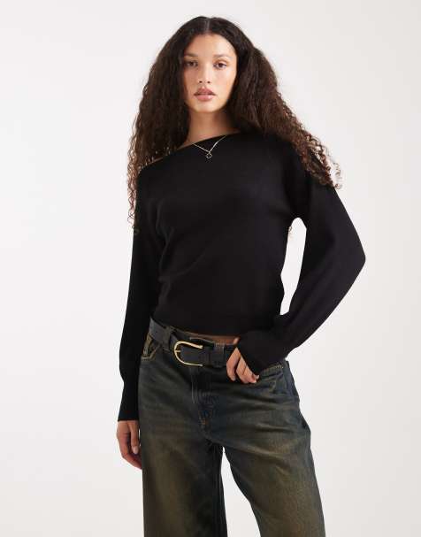 Threadbare – Svart, slouchy sweatshirt med bara axlar - view 1