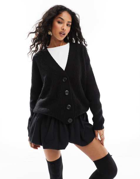 Threadbare – Svart, stickad kofta i oversize - view 1