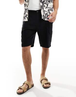 Threadbare – Svarta cargoshorts i linne