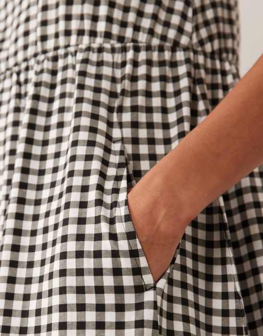 Threadbare – Svartvit och ginghamrutig midiklänning i jersey med korta ärmar, 3 av 4