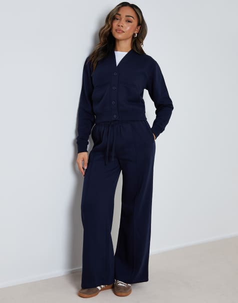Threadbare Sweat bomber cardigan & jogger co-ord (2-piece set) in navy - view 1