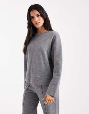 Sweat d'ensemble en jersey de coton mélangé doux à manches longues - Gris anthracite 42
