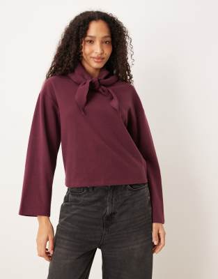 Threadbare - Sweat doux au toucher en jersey de coton avec détail foulard - Bordeaux-Rouge
