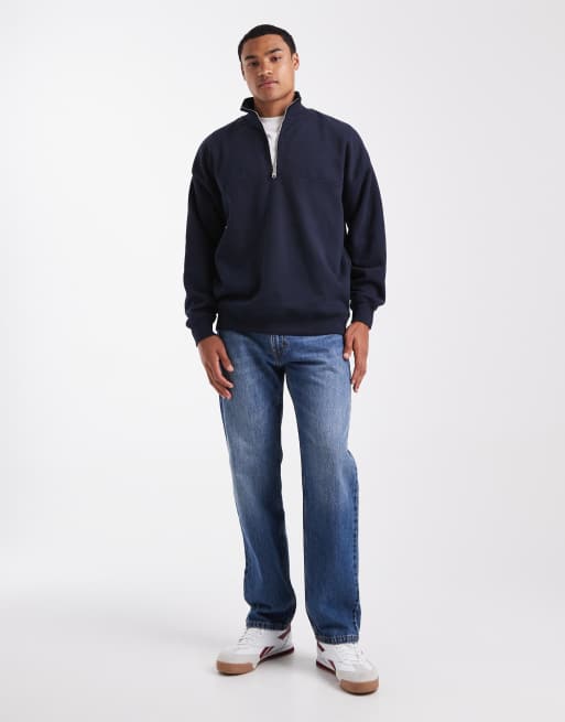 Threadbare - Sweat large en molleton à col zippé - Bleu marine, 2 de 5