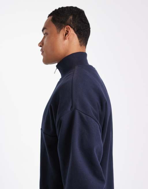 Threadbare - Sweat large en molleton à col zippé - Bleu marine, 4 de 5