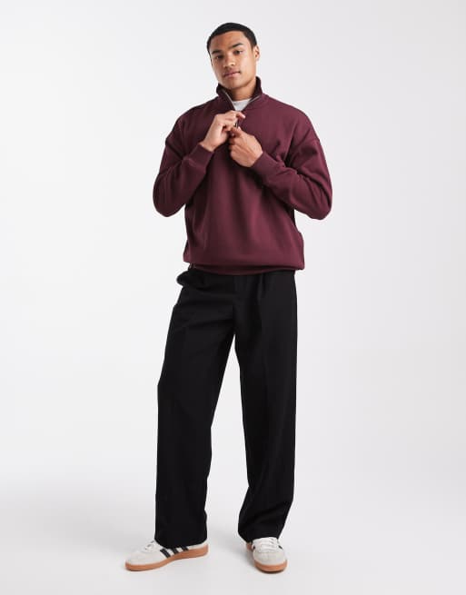 Threadbare - Sweat large en molleton à col zippé - Bordeaux, 2 de 5
