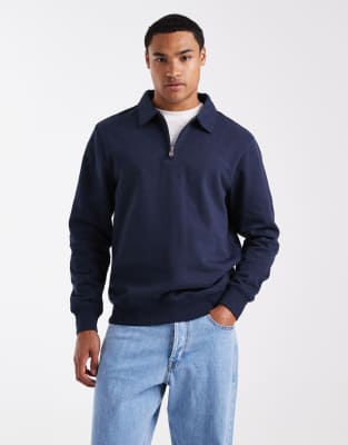 Threadbare - Sweat molletonné à col zippé - Bleu marine