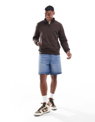 Threadbare - Sweat-shirt à col zippé - Marron chocolat