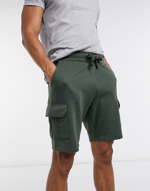 Threadbare sweat shorts in khaki