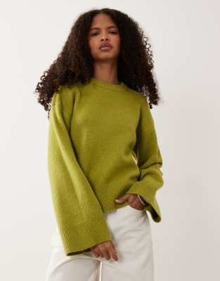 Threadbare Sweater With Wide Cuff Detail In Green