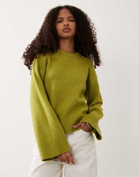 Threadbare sweater with wide cuff detail in green - view 1