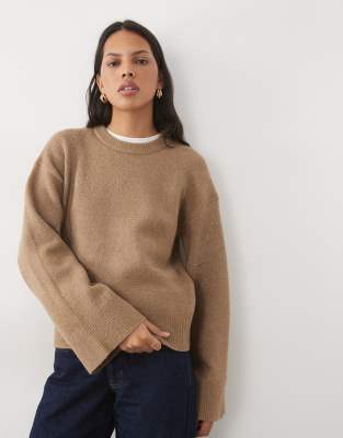 Threadbare Sweater With Wide Cuff Detail In Brown