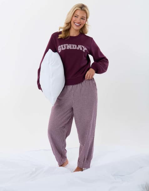 Threadbare Sweatshirt & barrel leg trousers pyjama set in plum - view 1