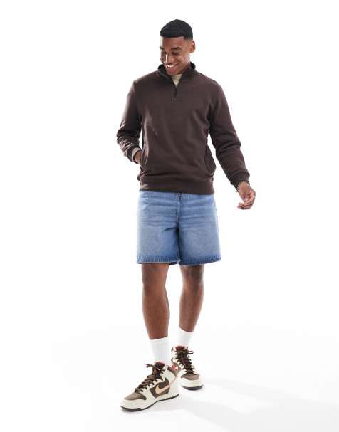 Threadbare - Sweatshirt med 1/4 lynlås i chokoladebrun - view 1