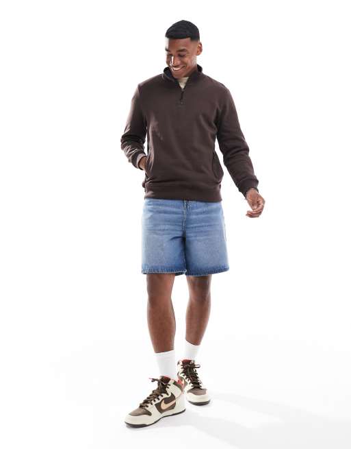 Threadbare - Sweatshirt met 1/4 rits in chocoladebruin