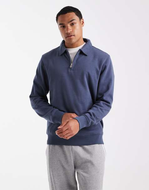 Threadbare - Sweatshirt van fleece met 1/4 rits in blauw - view 1
