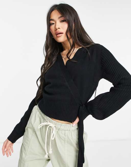 Threadbare Sweetie wrap sweater in black ASOS