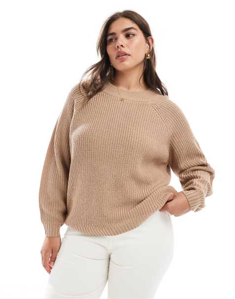 Threadbare Plus crew neck jumper in warm taupe