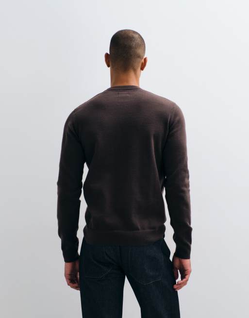 Threadbare sweter z okrągłym dekoltem z dzianiny w czekoladowym brązie, 4 z 5