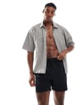 [Threadbare] Threadbare swim shorts in black seersucker S BLACK