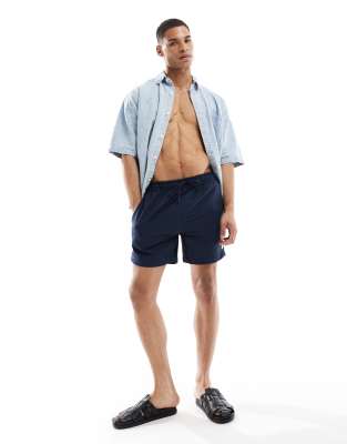 swim shorts in navy seersucker