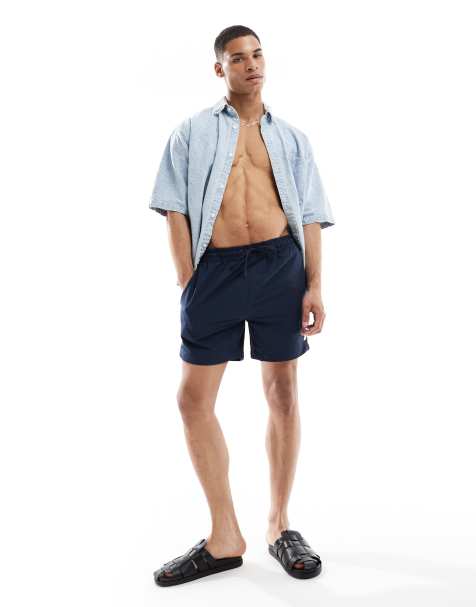 Threadbare swim shorts in navy seersucker - view 1