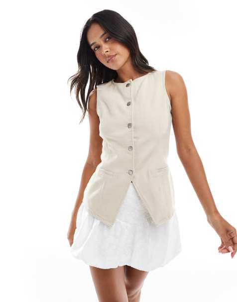 Threadbare denim waistcoat in stone