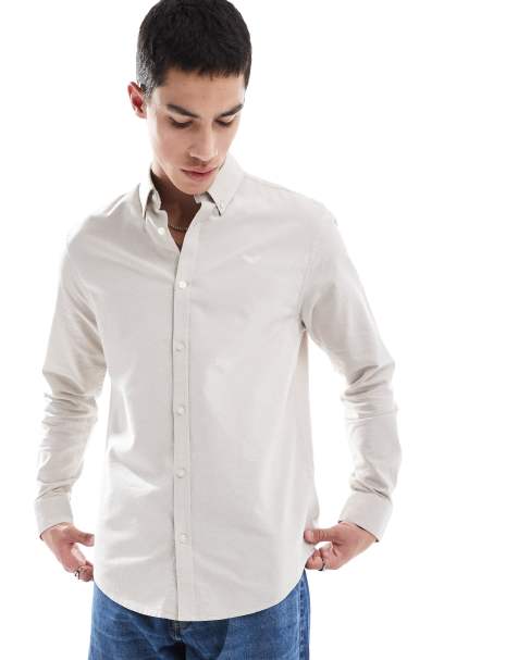 Threadbare long sleeve oxford shirt in stone
