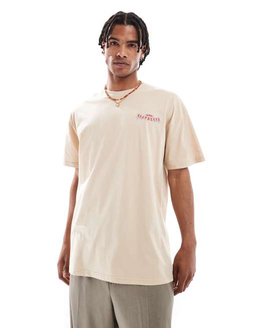Threadbare – Szarobeżowy bawełniany T-shirt oversize o gramaturze 180 g/m² z grafiką, 3 z 4