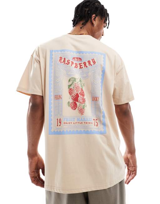 Threadbare – Szarobeżowy bawełniany T-shirt oversize o gramaturze 180 g/m² z grafiką, 4 z 4