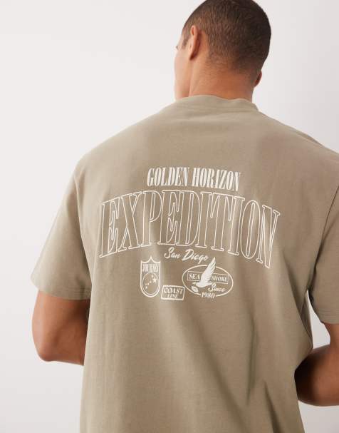 Threadbare – Szarobeżowy T-shirt z krótkimi rękawami i grafiką na plecach - view 1