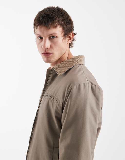 Threadbare – Szarobrązowa zapinana na zamek kurtka barn z kontrastowym kołnierzem, 3 z 5