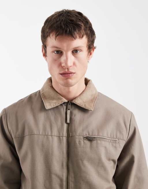 Threadbare – Szarobrązowa zapinana na zamek kurtka barn z kontrastowym kołnierzem, 4 z 5