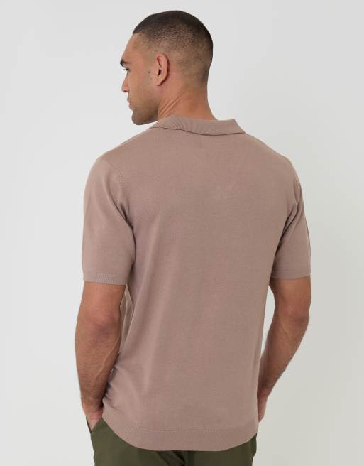 Threadbare – Szarobrązowy dzianinowy top z kołnierzykiem polo i krótkimi rękawami, 2 z 2