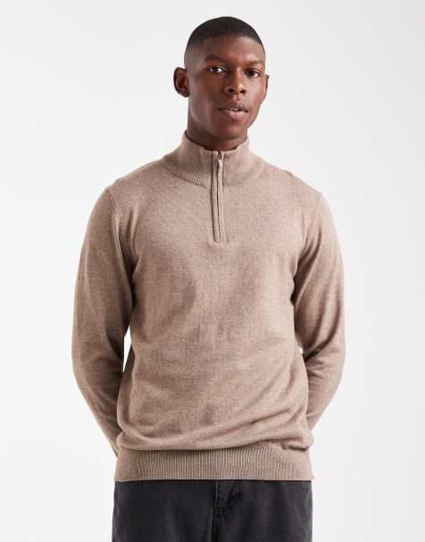 Threadbare 1/4 zip knitted jumper in taupe