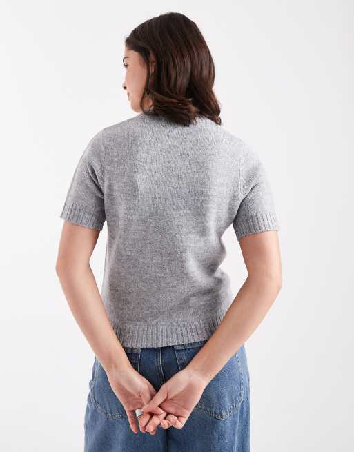 Threadbare – Szary T-shirt dzianinowy z krótkimi rękawami, 3 z 4