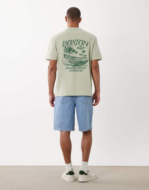 Threadbare – Szałwiowozielony T-shirt z krótkimi rękawami i nadrukiem na plecach, 2 z 5