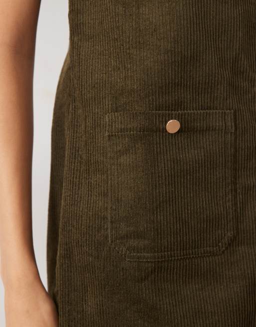 Threadbare sztruksowa sukienka na szelkach mini w kolorze khaki, 3 z 4