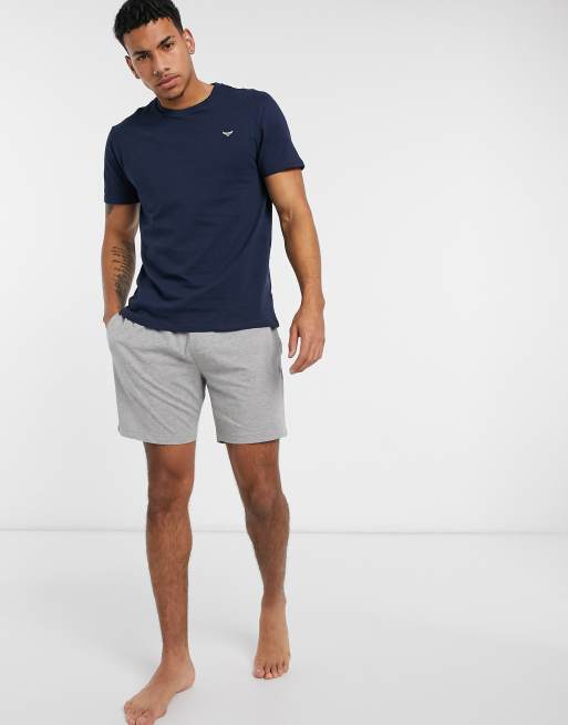 Threadbare T-shirt and shorts lounge set in navy and gray